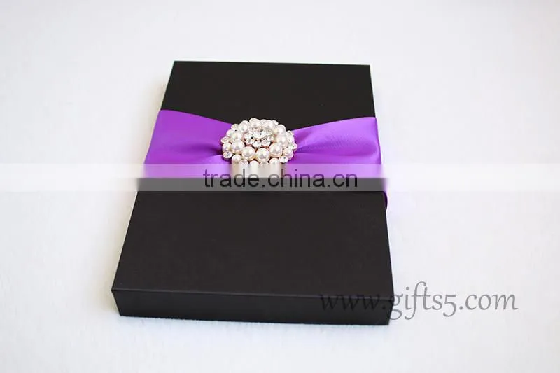 Elegant Black Wedding Invitation Boxes with brooch