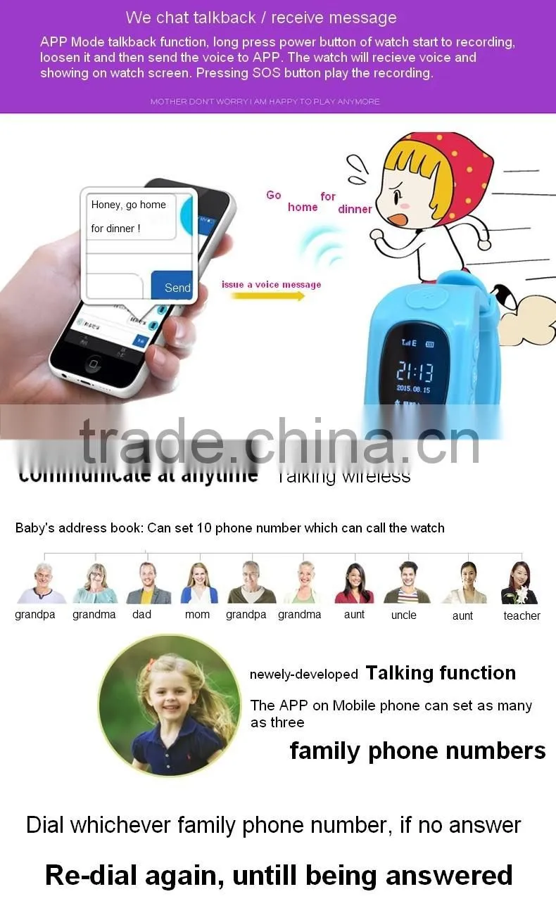 Child wrist watch phone Position monitoring kids gsm gps tracker watch