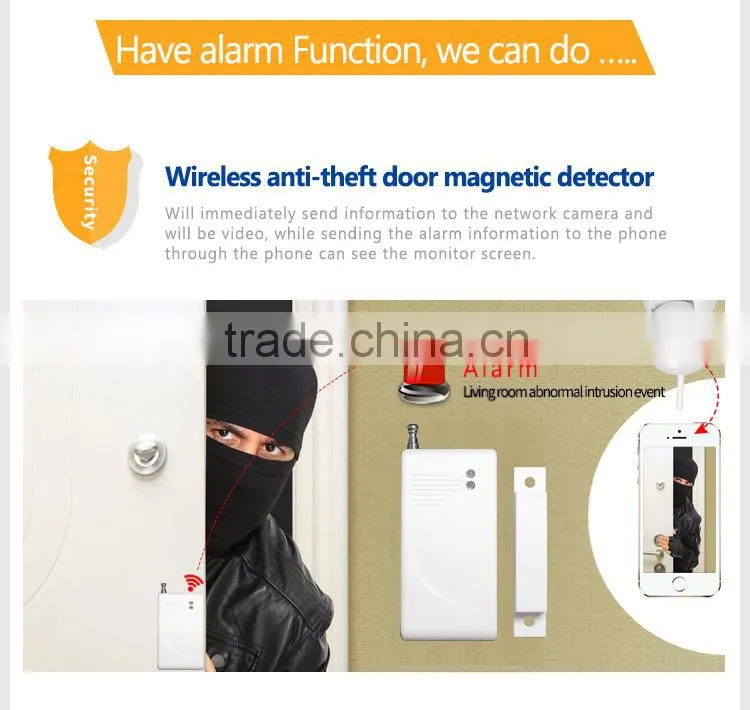 wireless home alarm system wifi ip camera with linkage alarm system