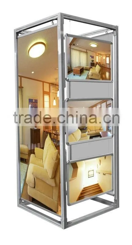 High quality aluminum free standing poster frame display, 3 tier floor standing display