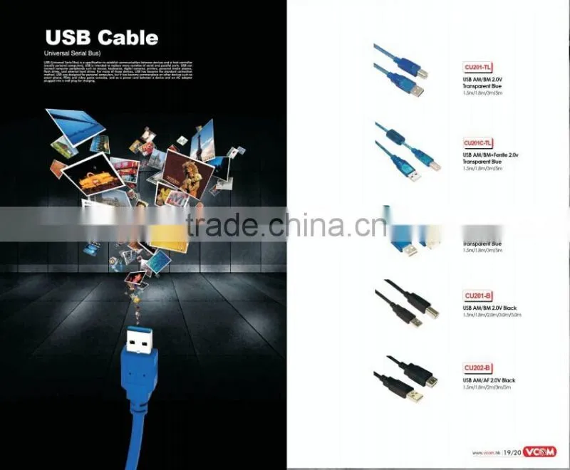 High Speed Black Color Gold Plated USB 2.0 Cable with Factory Price