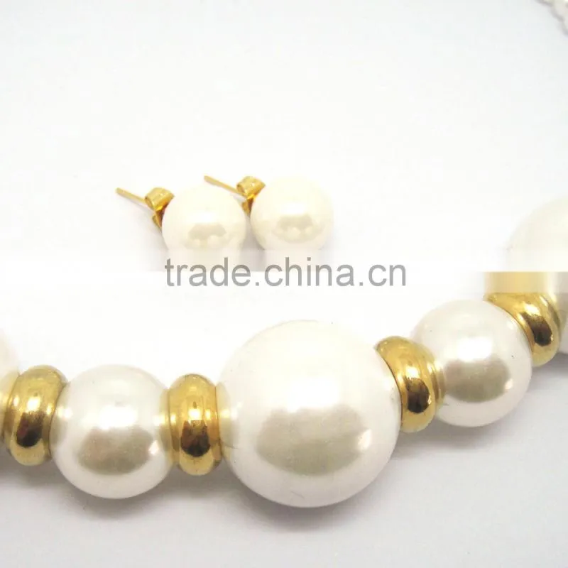 Fashionable Stainless Steel Gold Pearl Jewelry Set for Women