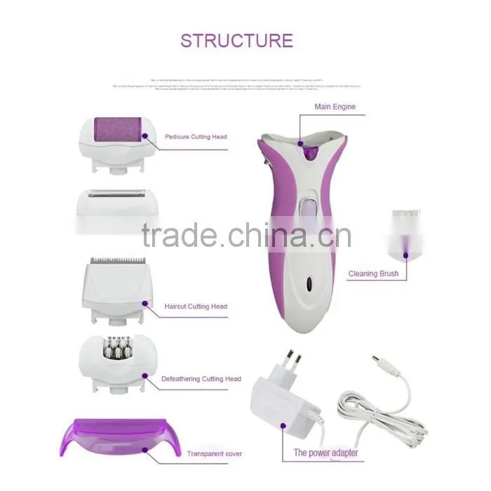 Pink 4 in 1 Rechargeable Electric Callus Remover for Lady Shaver