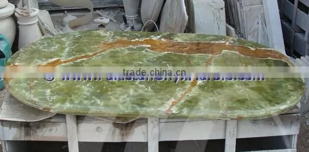 A GRADE DARK GREEN ONYX TABLE TOPS COLLECTION
