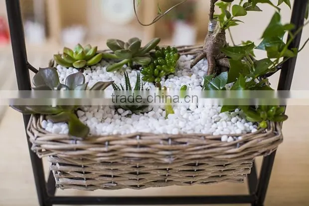 Indoor decor iron stand hanging wicker woven flower basket