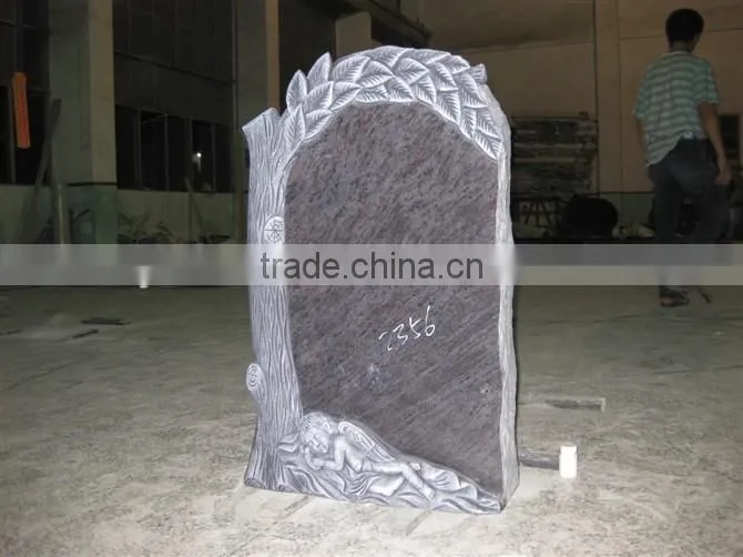Hand carved leaf natural stone tombstone