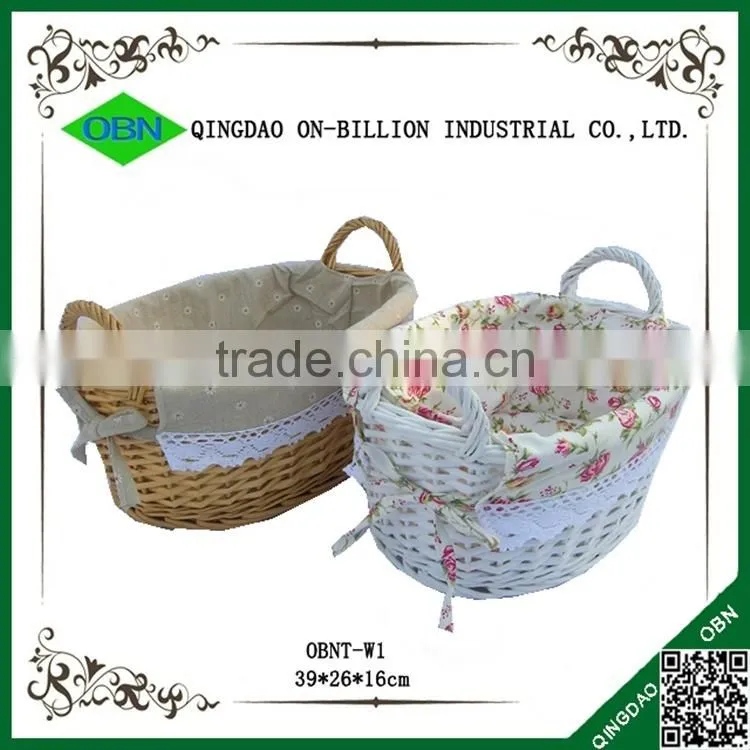 Cheap decorative woven oval white empty wicker fruit basket with handle