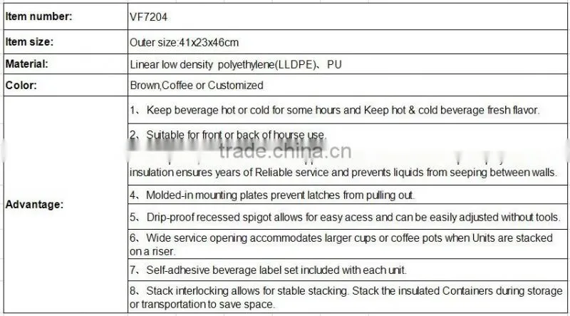 China factory hotel hot coffee barware PE hot drink dispenser