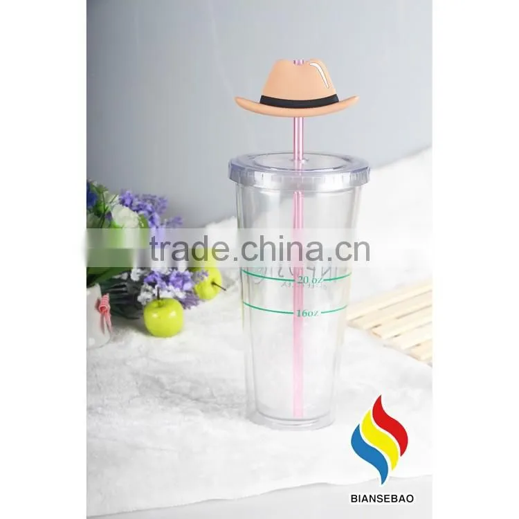 with figurines straw clear double wall plastic acrylic tumbler