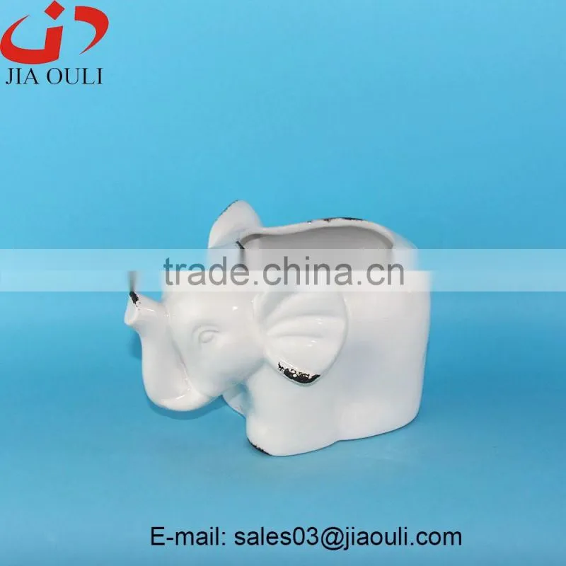 Antique Animal flower pot, Ceramic Elephant planter