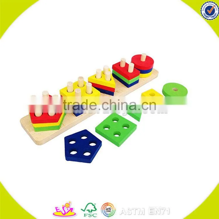 wholesale cheap kids wooden stacking sort blocks preschool shape sort blocks children wooden stacking classic game W13D112