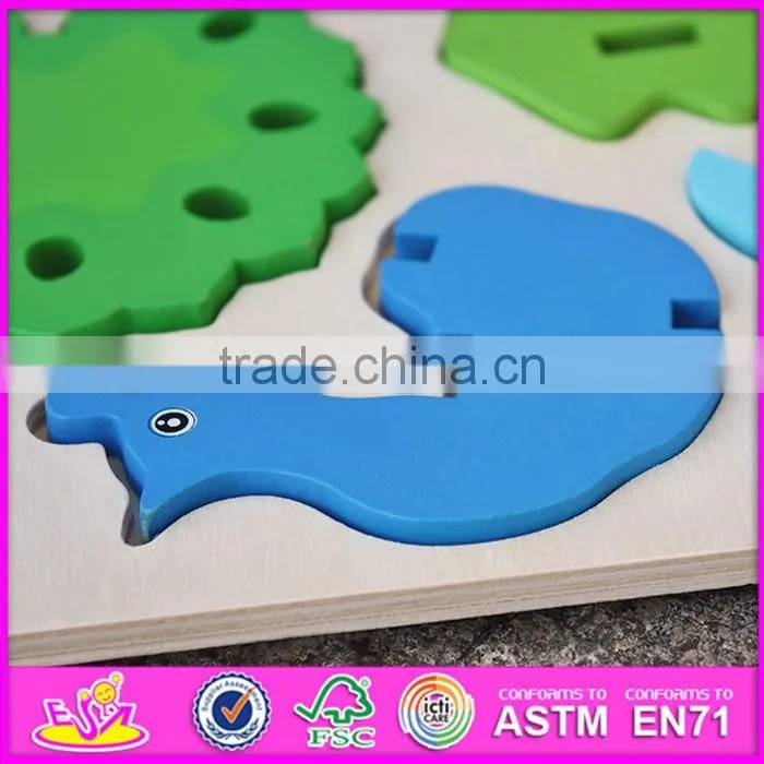 2017 New product funny 3d peacock children wooden puzzle animals W14G040