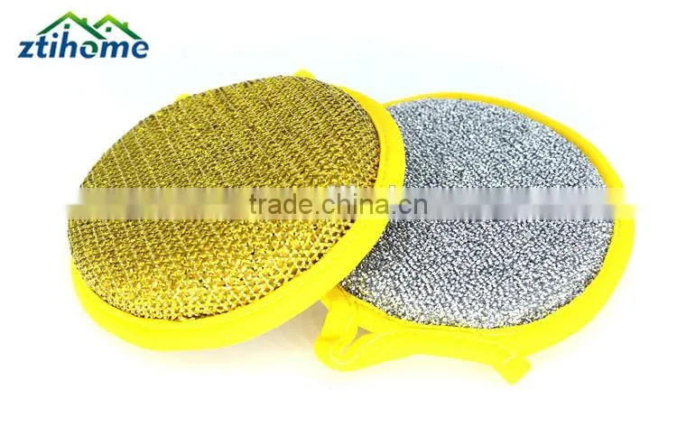 2 Pcs Sponge Metallic Dishcloths Round Scrubber Scouring Pad