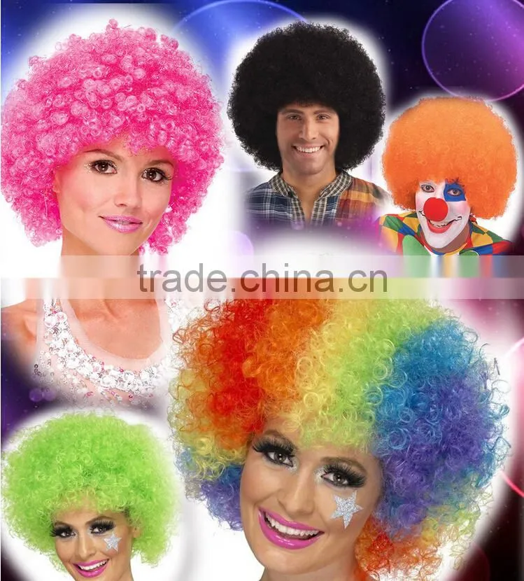 Adult Kids Style Colors Costume Party Clown Disco Football Fans Afro Curly Wigs