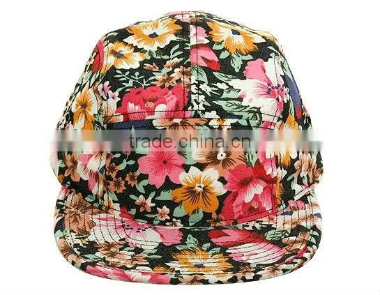 Womens hawaii style causual hat wholesale floral 5 panel cap and hat