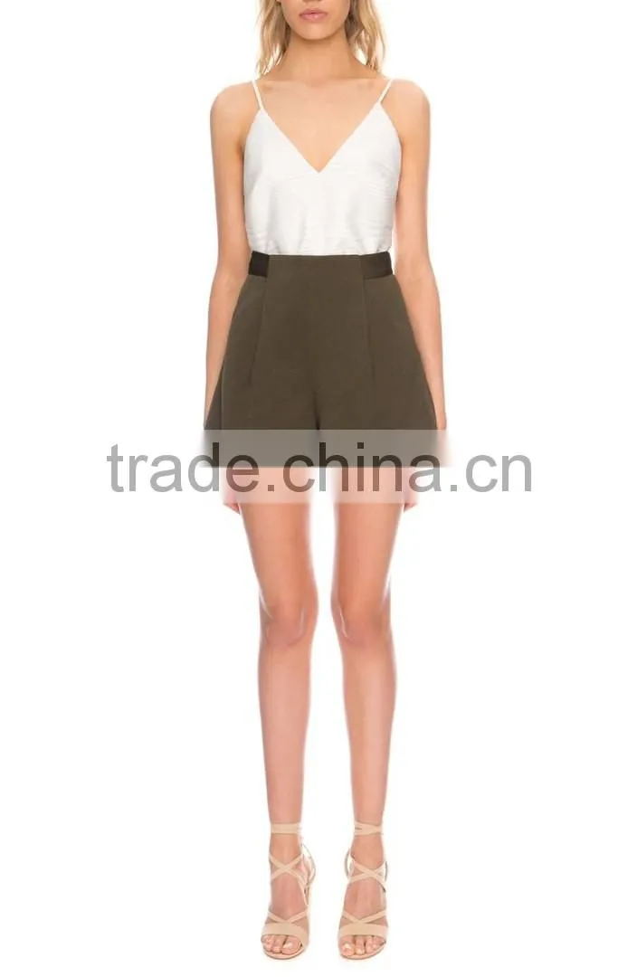 High Waist Women Army Green Wide Legging Shorts With Two Pocket