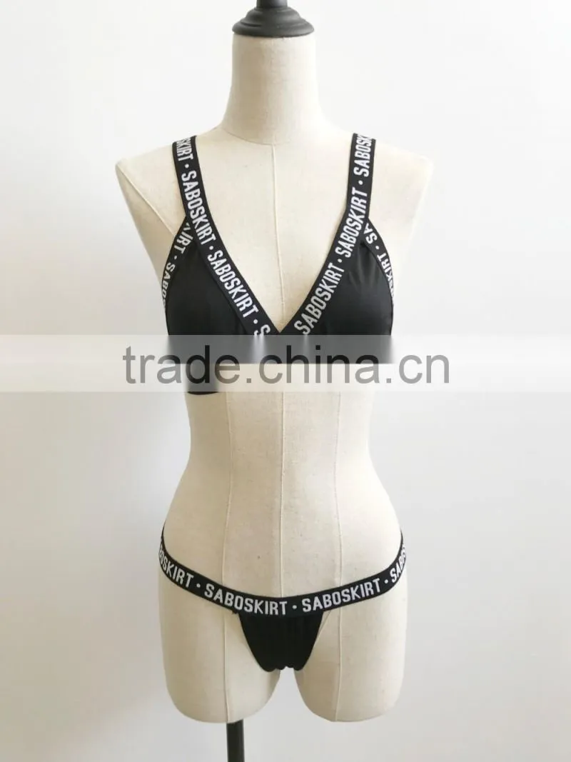 2017 new design letters printing open sexy girl full photo fashion sexy girl swimwear