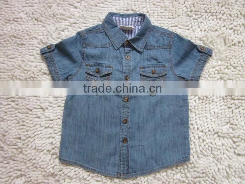 Kid's new design fashion short sleeve denim shirt clothing stocklots