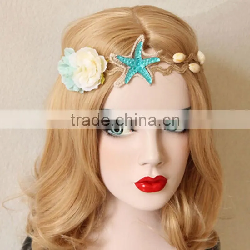 Fashion holiday hair bands Elastic beach style starfish&shell flower hair hoop women flower hair accessory jewelry