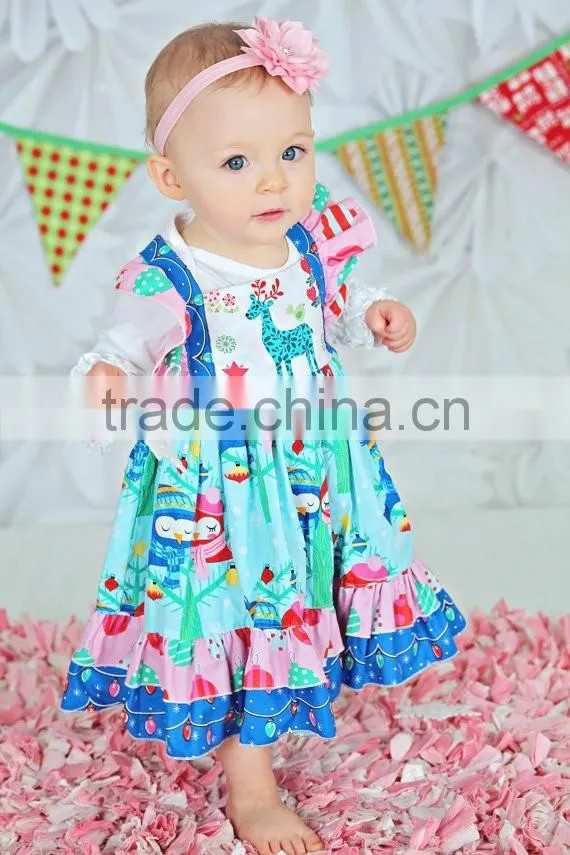 Baby Girl Christmas Dress Kids Reindeer Printed Flutter Sleeve Dress
