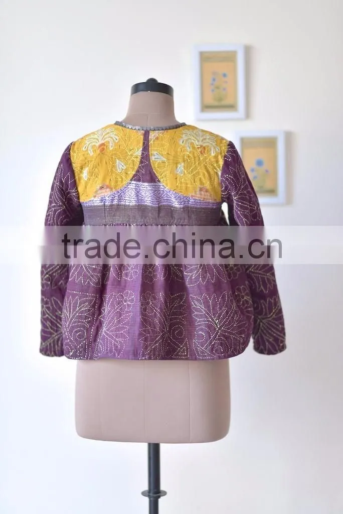 Vintage Kantha Kediyu Style Jacket in Beautiful Vintage Colors ~ Small