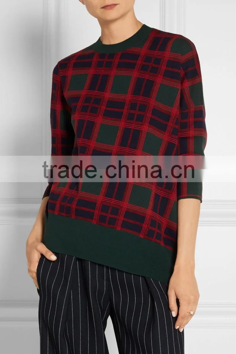 Custom check pattern ladies pullover hot sale sweater factory in China