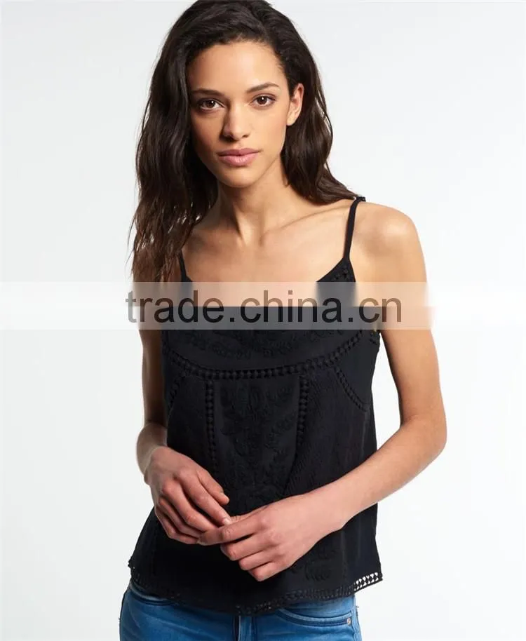 2016 Guangzhou Shandao Hot Selling New Arrivals Sexy Women Spaghetti Strap Embroidered White Lace Summer Top