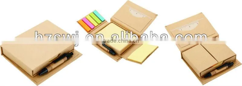 sticky notepad with pend and ruler