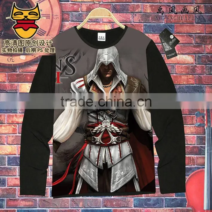 Assassin's Creed QMilch Unisex Costume Long Sleeves Cartoon Anime T shirt S-XXXL