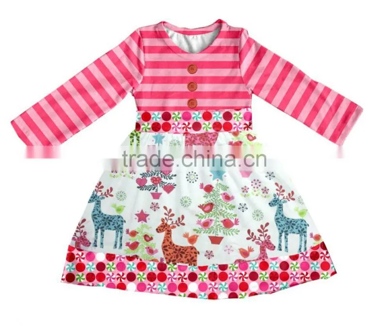 Ruffle lace Fall boutique outifit princess print unicorn pattern Cattoon print Swing dress Girls casual dress