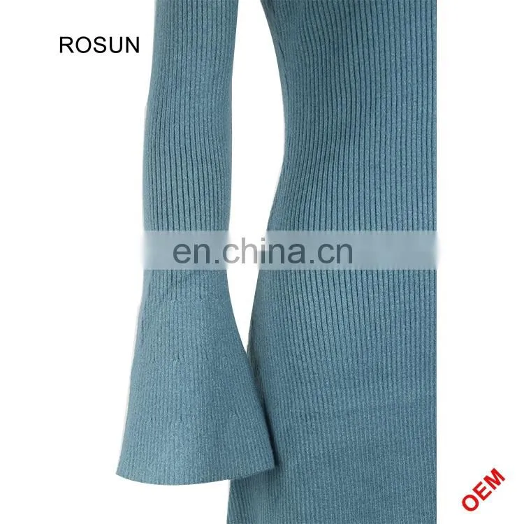 latest girls sweater Round Neck designs Knitted midi Dress with Black background For Spring of wholesale clothing