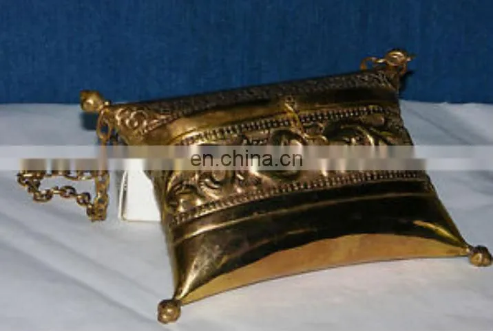 Brass Engraved Gold Clutch Bag with Velvet Interior