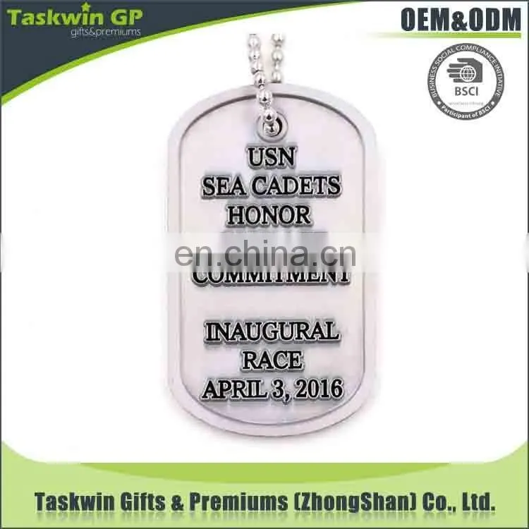 wholesale custom laser military dog tag with necklace of fashion printing and nice engraving with logo and name