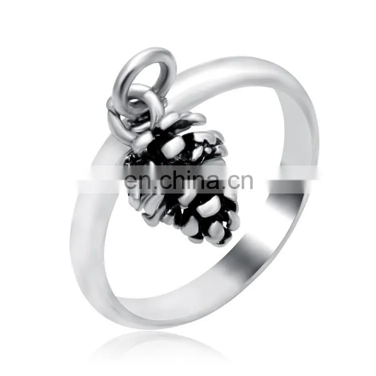 Ally Express Cheap Wholesale Metal Antique Silver 3D Pine Cone Ring For Women