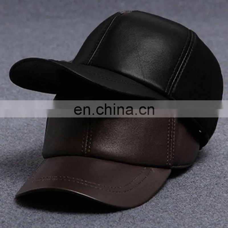 Men Faux Leather Warm Baseball Cap Causal Windproof Peaked Cap Adjust Snapback