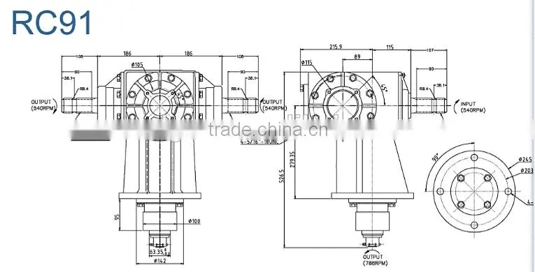 high efficiency comer gearbox,1:1 ratio 90 degree gearbox