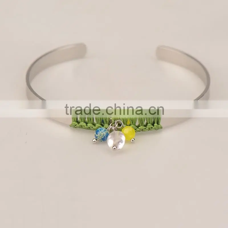 CWB662001 Online jewelry handmade bracelets fashion expandable stainless steel wire bangle with charm