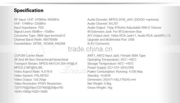 Erisin ES238D HD TV Car Digital TV Box Support MPEG 2