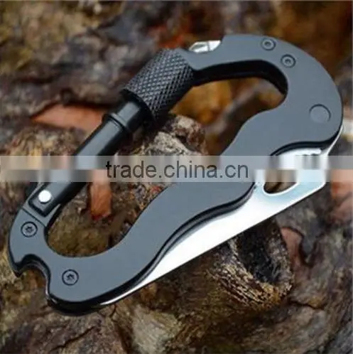 Multi Function Hiking Survival Rock Climbing Gear Knife Carabiner Tool
