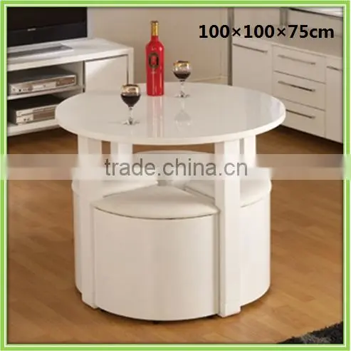 White High Glossy MDF Round Dining Table Set