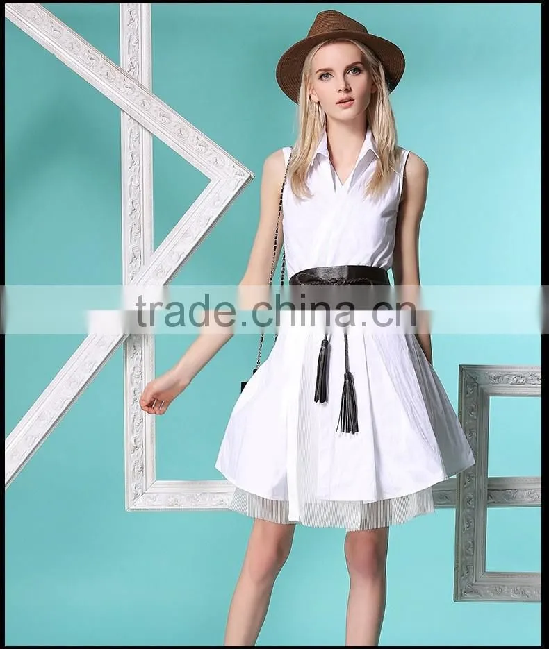 best quality girls summer sundress and white sleeveless dress with leather belt