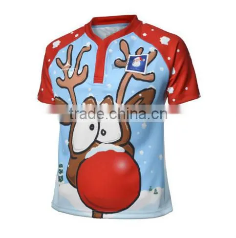 High quality sublimation stretch red white rugby jersey