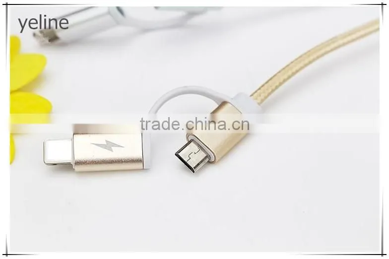 Dual head micro usb & ios usb braid weave data cable for AUSU T45/Zenfone zoom/2 laser