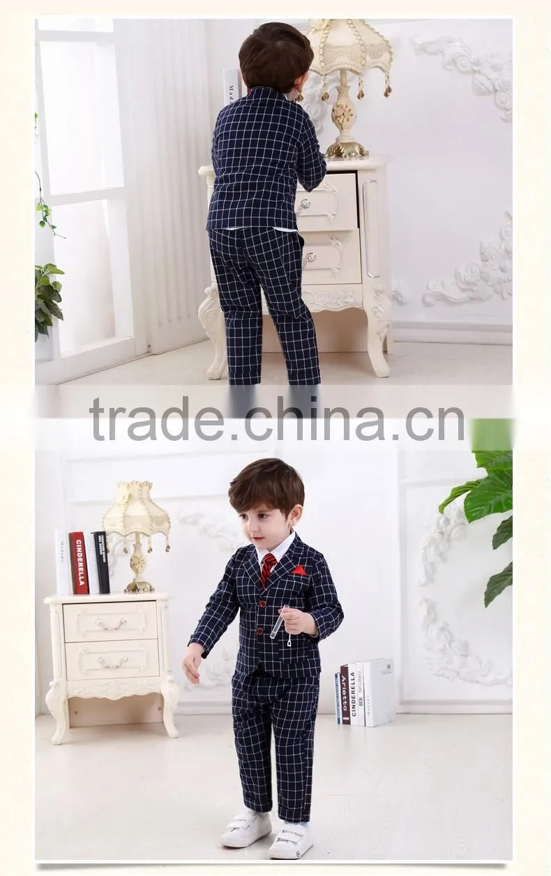 2016 spring and autumn handsome boys clothing set nevy blue plaid style 3 pieces sets baby boy clothes suit