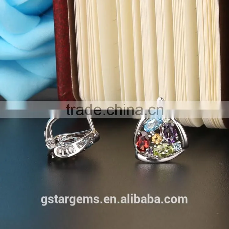 925 Sterling Silver Muilti Color Genuine Gems Clip on Earring Amethyst,Topaz,Peridot,Citrine,Garnet Mix or single