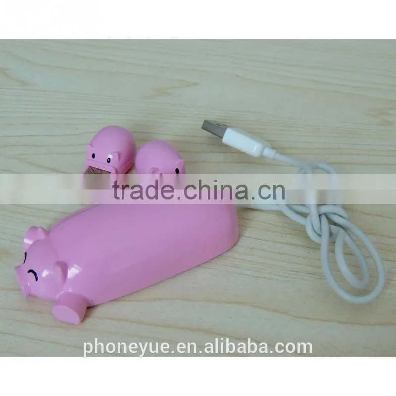 latest design usb 2.0 cut cartoon pig 3 port usb hub with card reader
