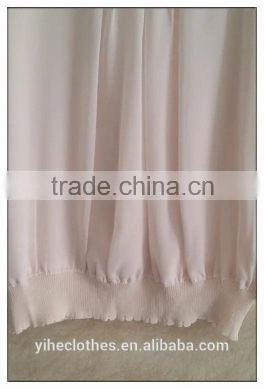 Sweet pink chiffon knitting wear short sleeve chiffon girl t-shirt