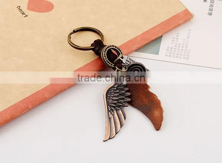Custom Made Leather Keychain Genuine Leather Keychain with Metal Wing