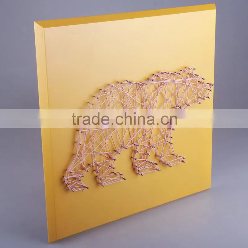 hand-made wooden string wall art with the bear shaped design for home decoration