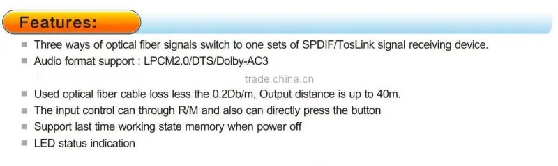 TOSLINK Digital Optical Audio Switcher 3x1